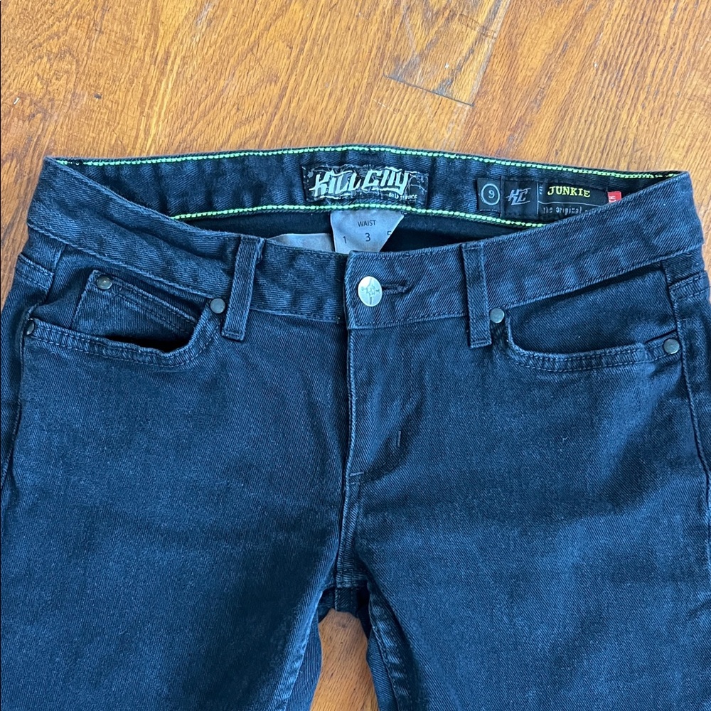 Vintage Kill City Black Denim Skinny Jeans, junkie fit. Size 9. Made in US